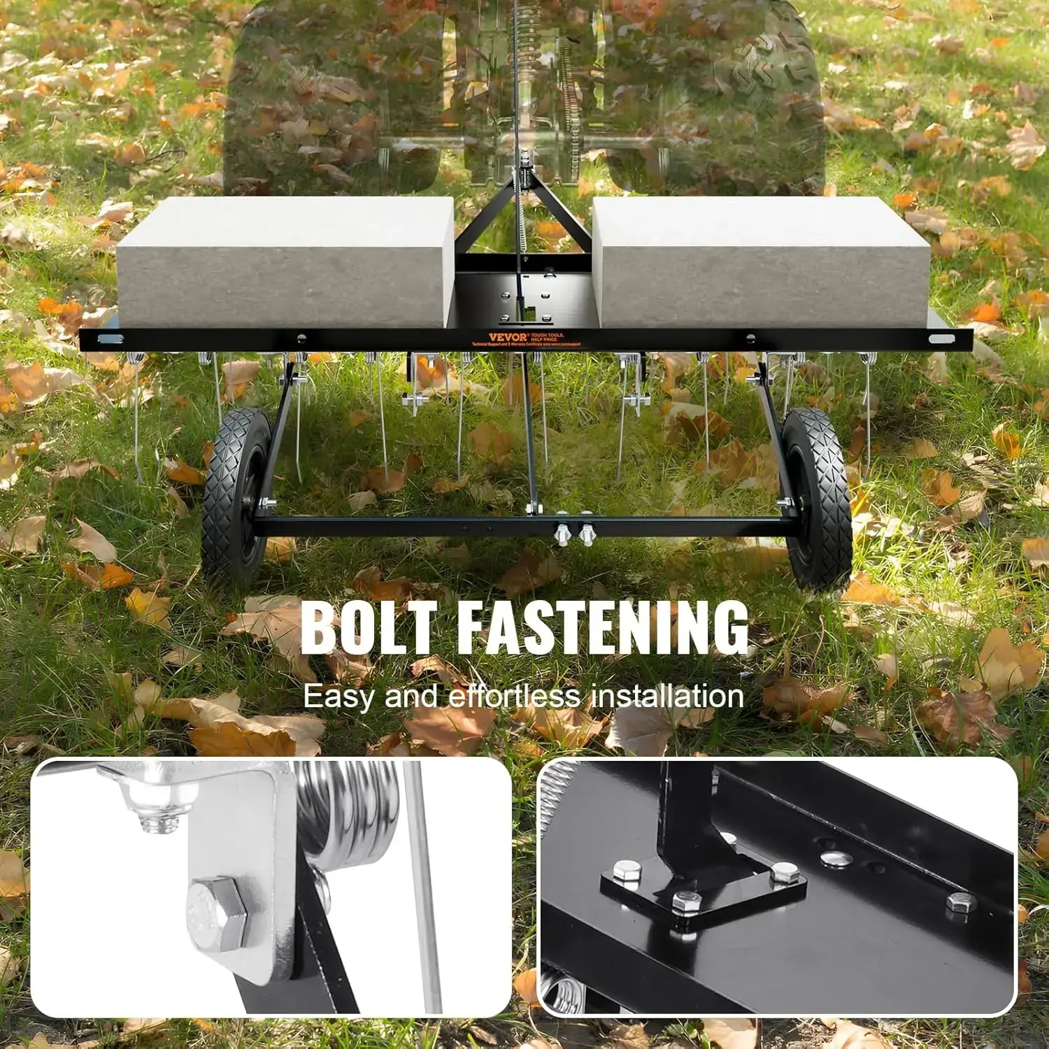 Tow Behind Dethatcher, 40-inch Tow Dethatcher with 20 Spring Steel Tines, Lawn Dethatcher Rake for ATV or Mower