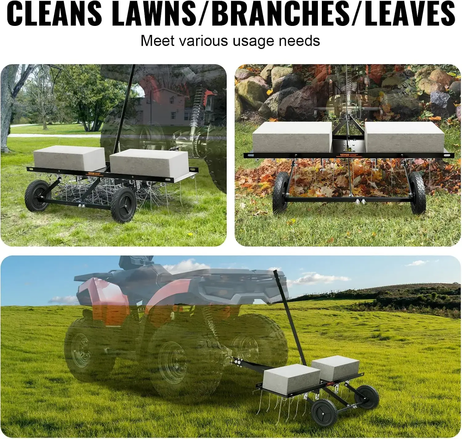Tow Behind Dethatcher, 40-inch Tow Dethatcher with 20 Spring Steel Tines, Lawn Dethatcher Rake for ATV or Mower