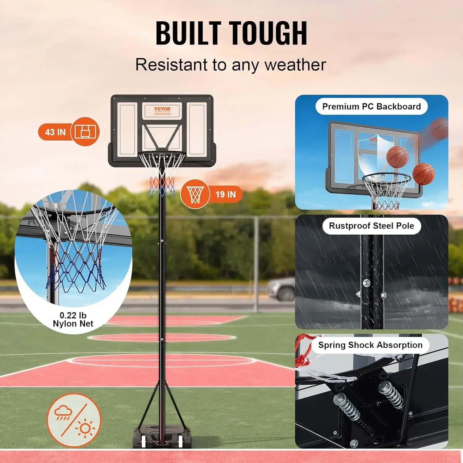 Basketball Hoop, 4-10 ft Adjustable Height Portable Backboard System, 44 inch Basketball Hoop & Goal
