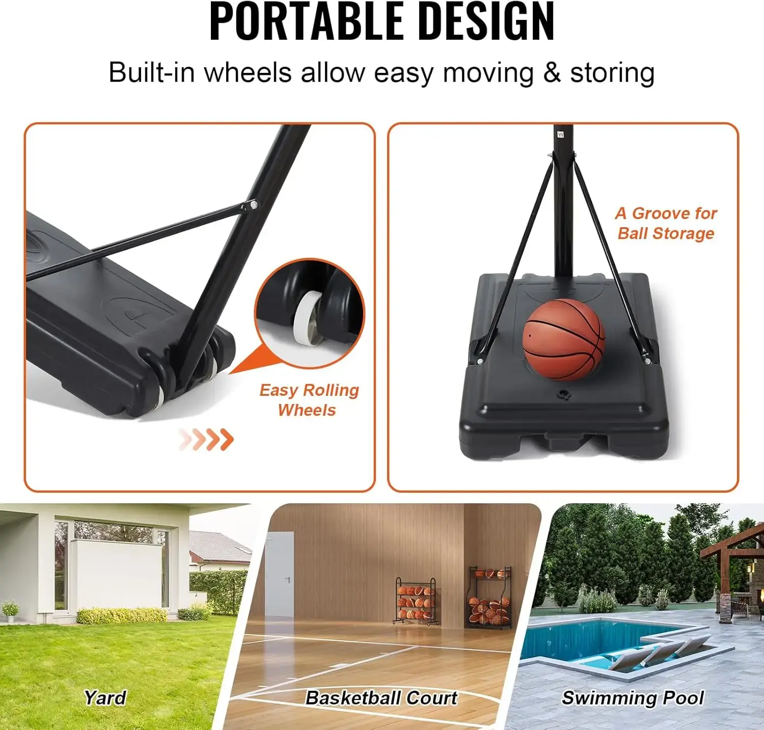 Basketball Hoop, 4-10 ft Adjustable Height Portable Backboard System, 44 inch Basketball Hoop & Goal