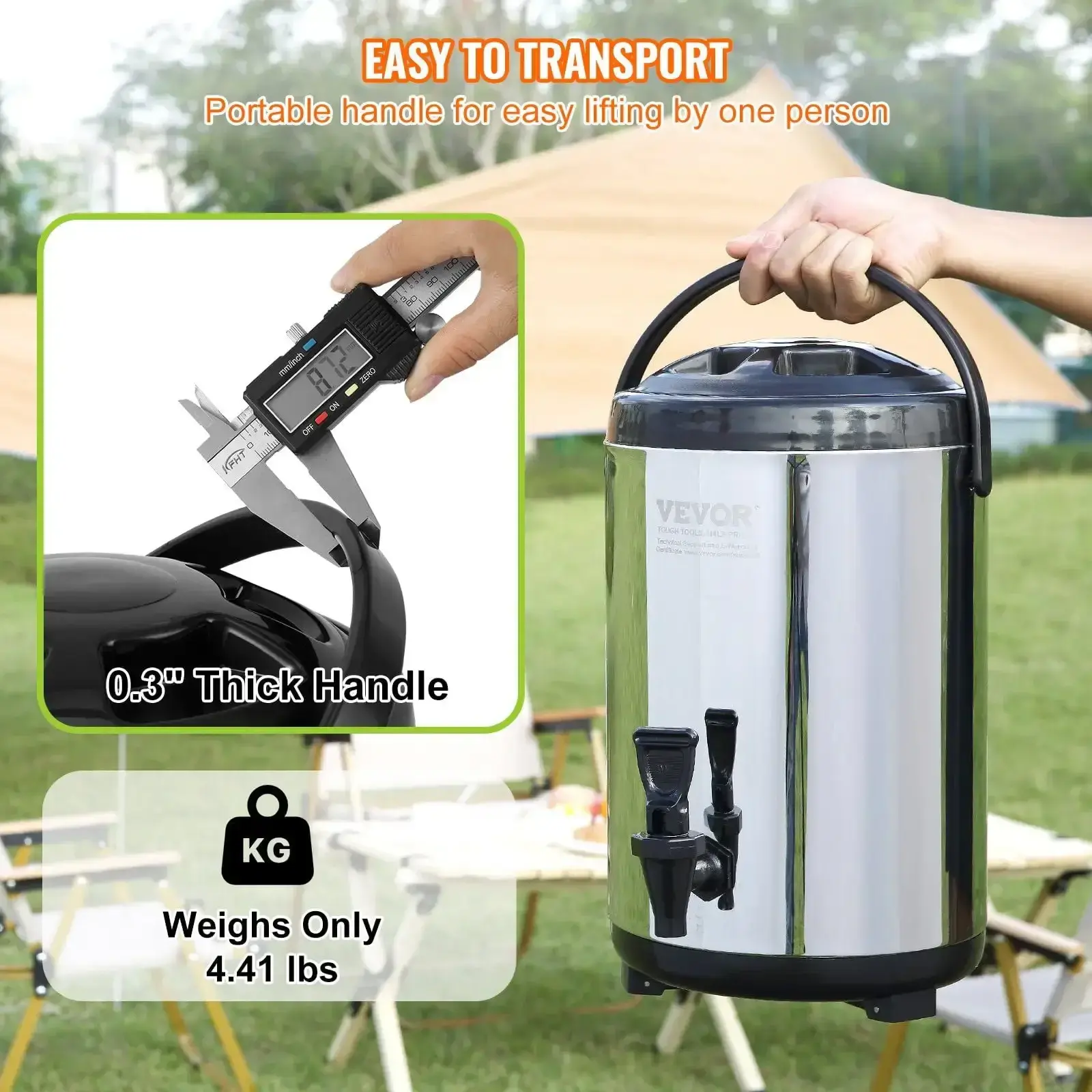 Stainless Steel Insulated Beverage Dispenser, 2 Gallon 7.6 Liter, Thermal Hot and Cold Drink Server Dispenser with Spigot Handle