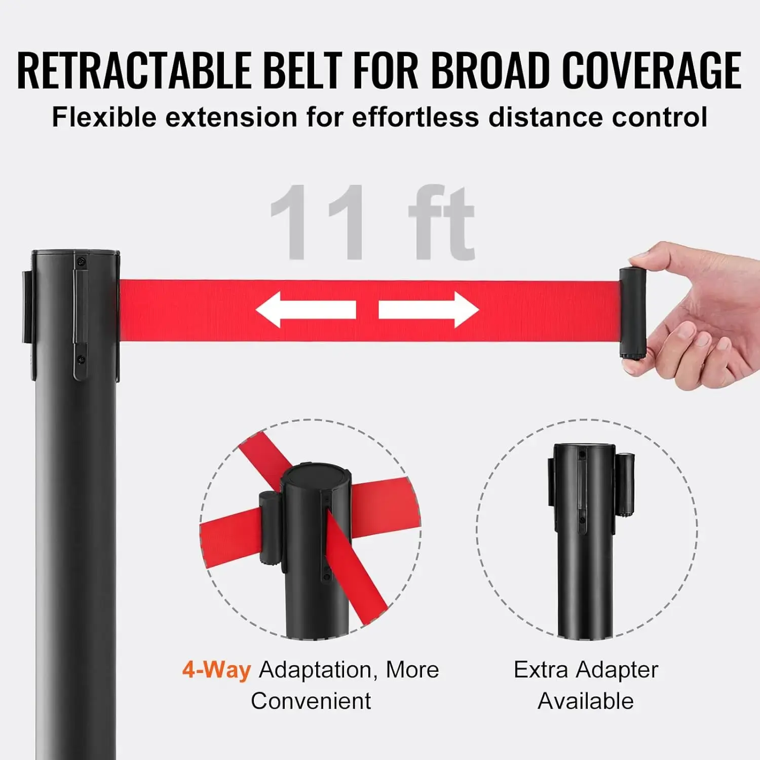 Crowd Control Stanchions, 2-Pack Crowd Control Barriers, Carbon Steel Baking Painted Stanchion Queue Post with 11FT Red Belt