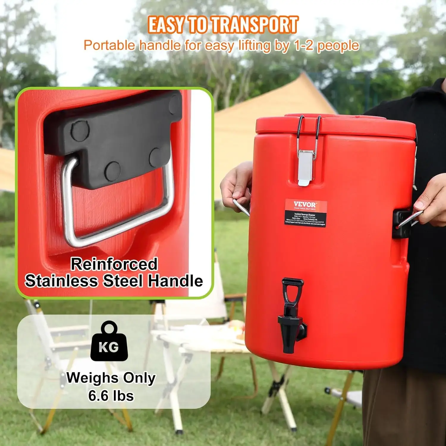 Stainless Steel Insulated Beverage Dispenser, 4.5 Gallon 17.2 Liter, Thermal Hot and Cold Drink Server Dispenser