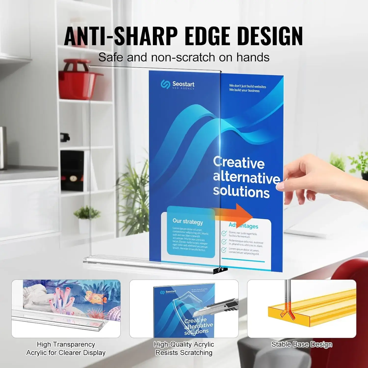 Acrylic Sign Holder, 6 Pack 8.5 x 11-inch Brochure Display Holders, T-Shape Double Sided Display Sign Stand