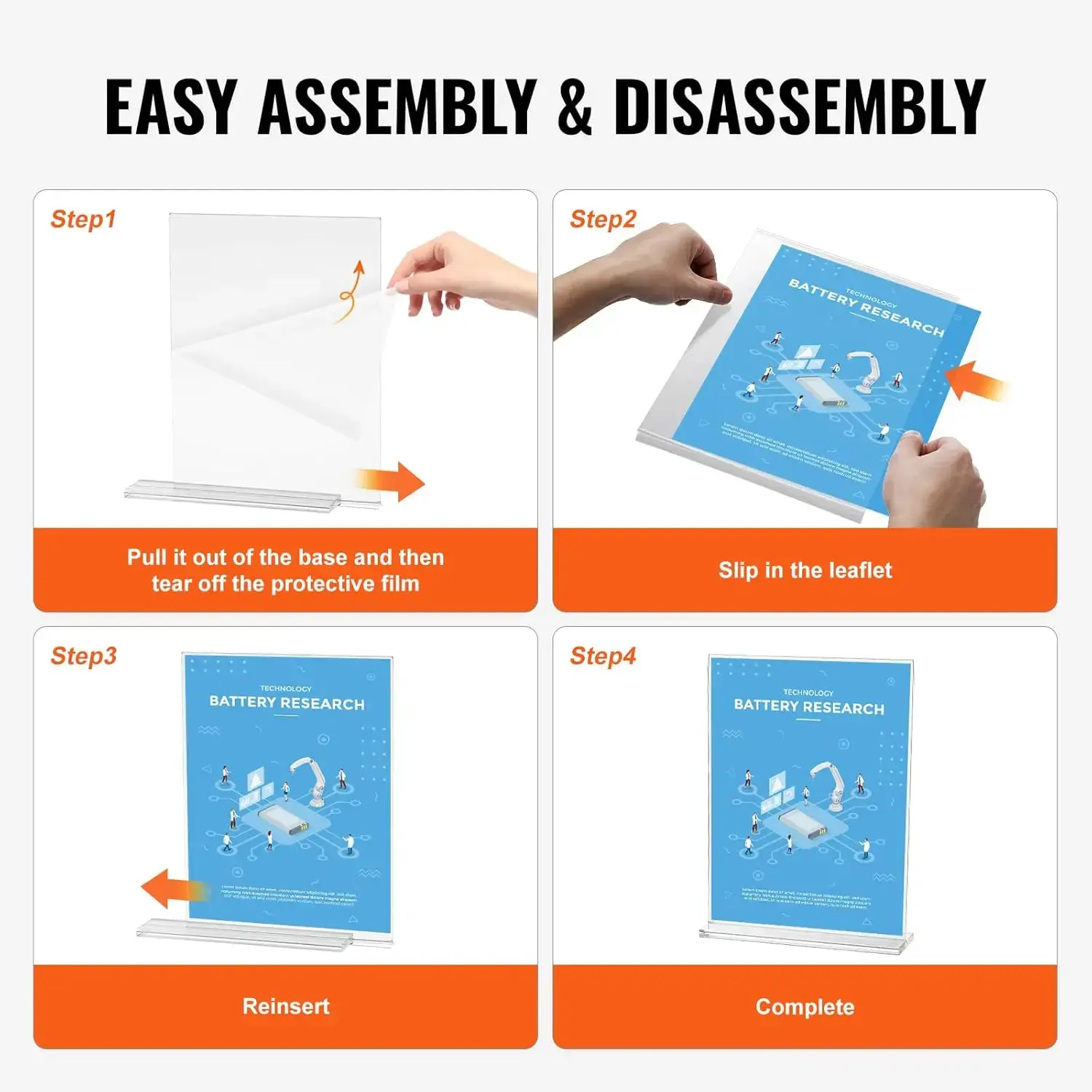 Acrylic Sign Holder, 6 Pack 8.5 x 11-inch Brochure Display Holders, T-Shape Double Sided Display Sign Stand