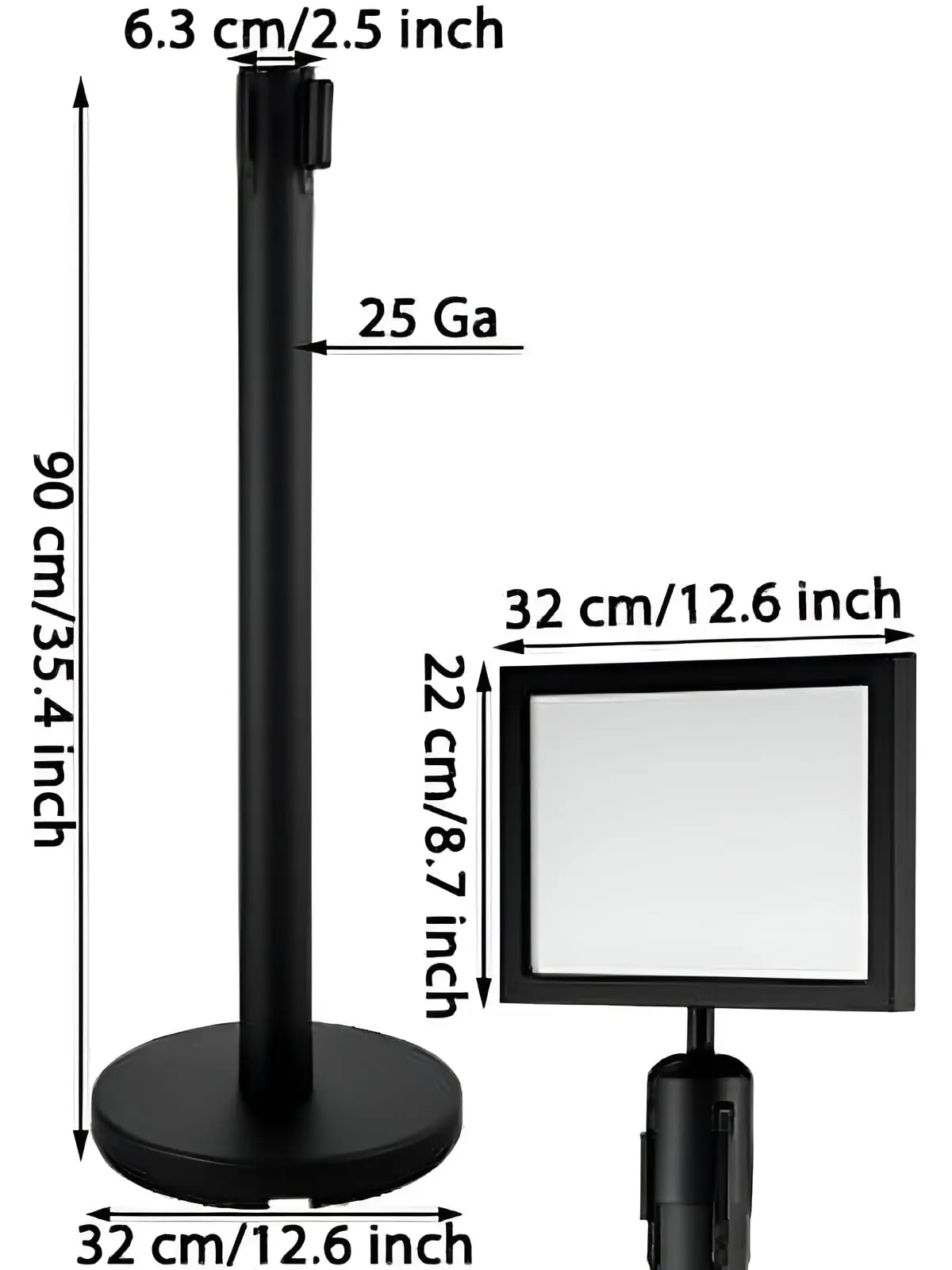 Stanchion Post Barriers 4-Set Line Dividers, Stainless Steel Stanchions with 6.6’ Black Retractable Belts, Black Crowd Control
