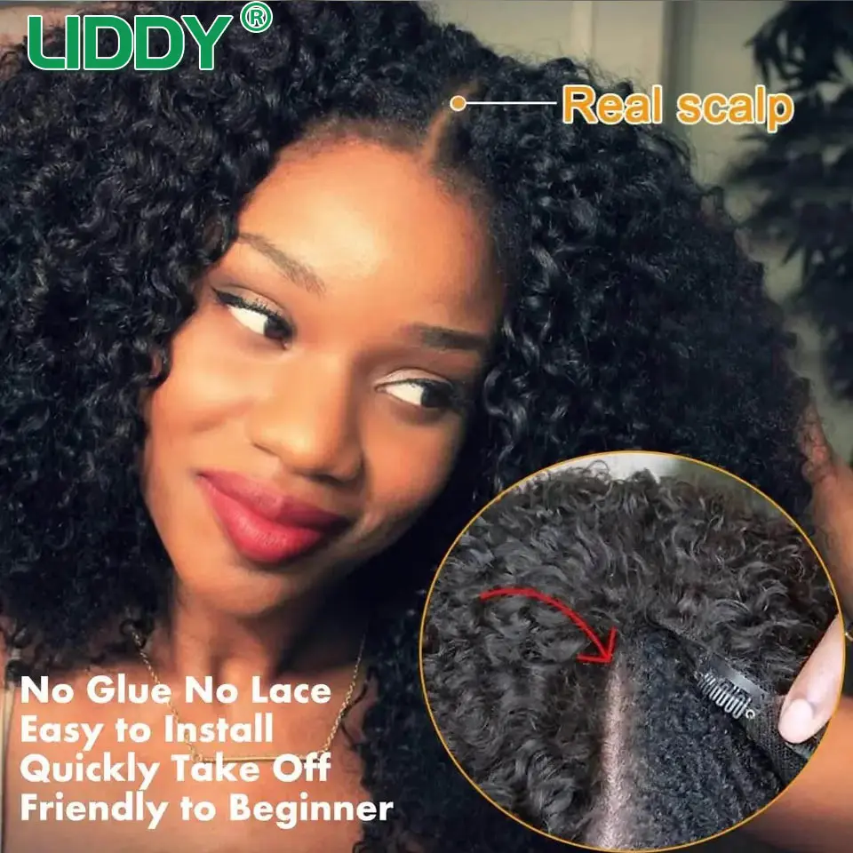 V Part Wig Human Hair No Leave Out Brazilian Kinky Curly Human Hair Wigs for Women U Part Deep Curly Wigs No Glue Wig Virgin