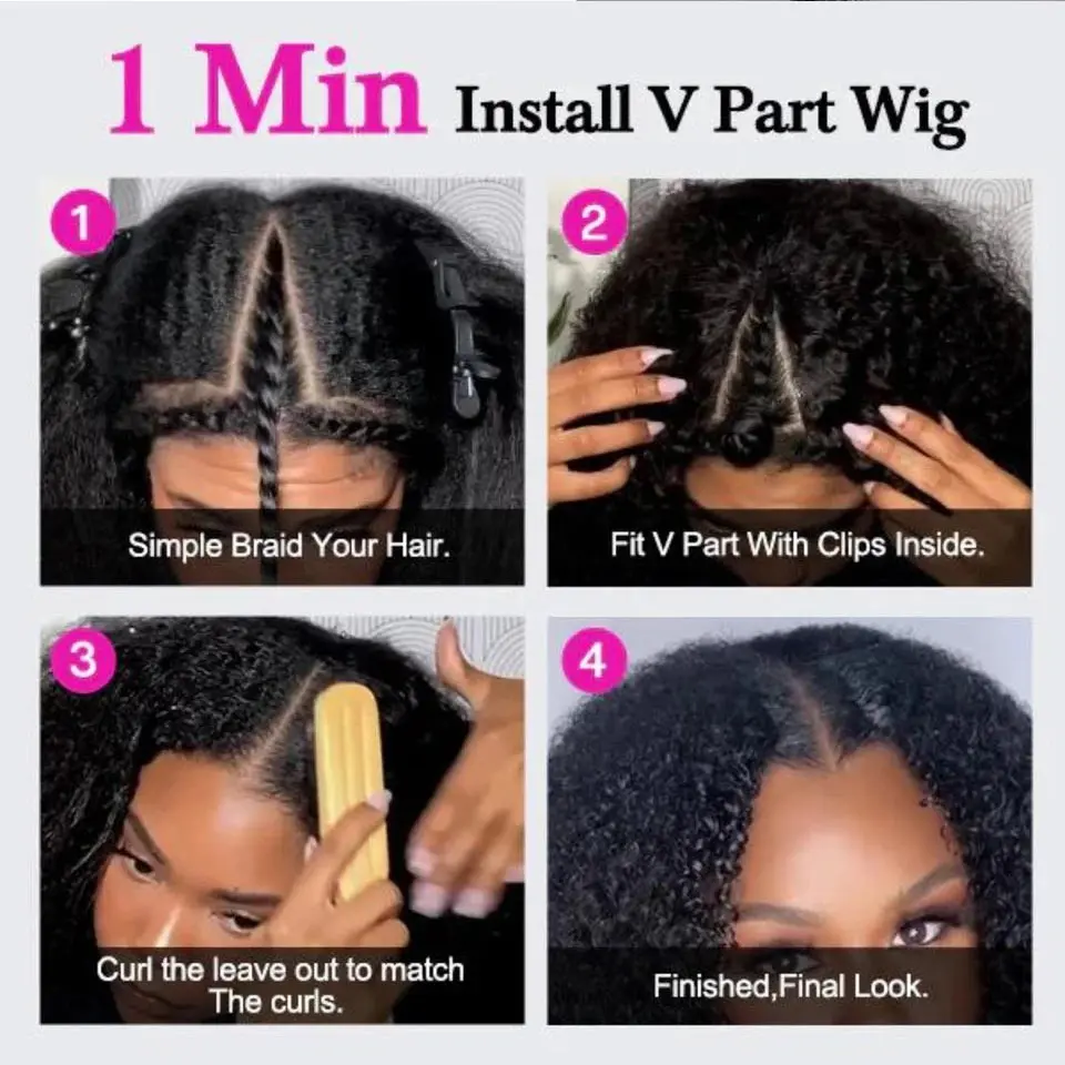 V Part Wig Human Hair No Leave Out Brazilian Kinky Curly Human Hair Wigs for Women U Part Deep Curly Wigs No Glue Wig Virgin
