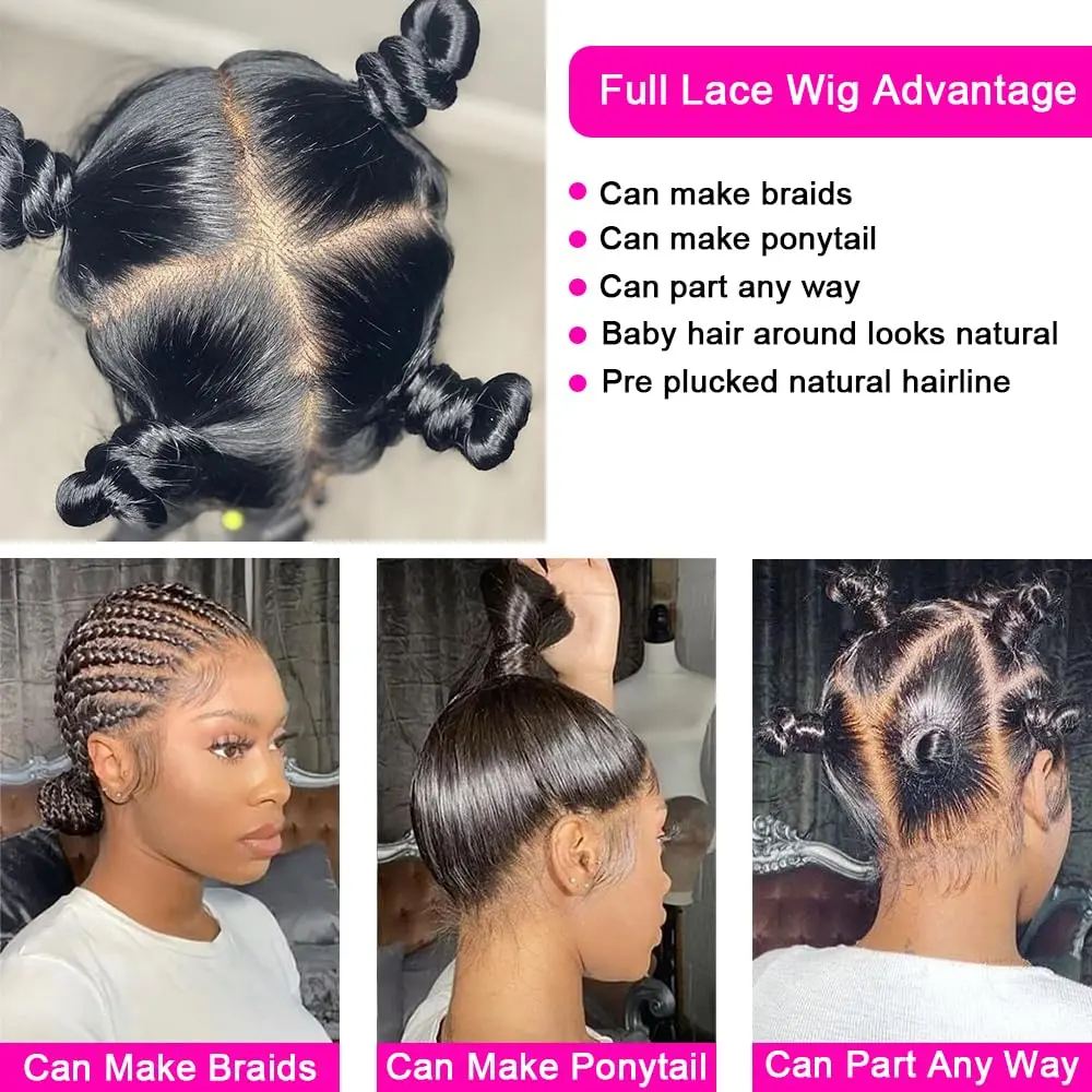 Full Lace Human Hair Wigs Straight Lace Wig Brazilian Pre Plucked Remy Hair Natural Black Color Wigs On Sale Clearance