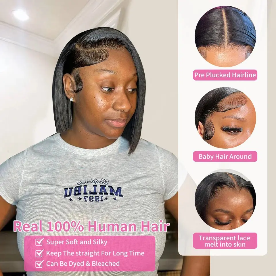 210% Short Bob Wig Bone Straight Vietnamese Double Drawn 13x4 Lace Front Human Hair Wig For Women 4x4 Closure Remy On Sale