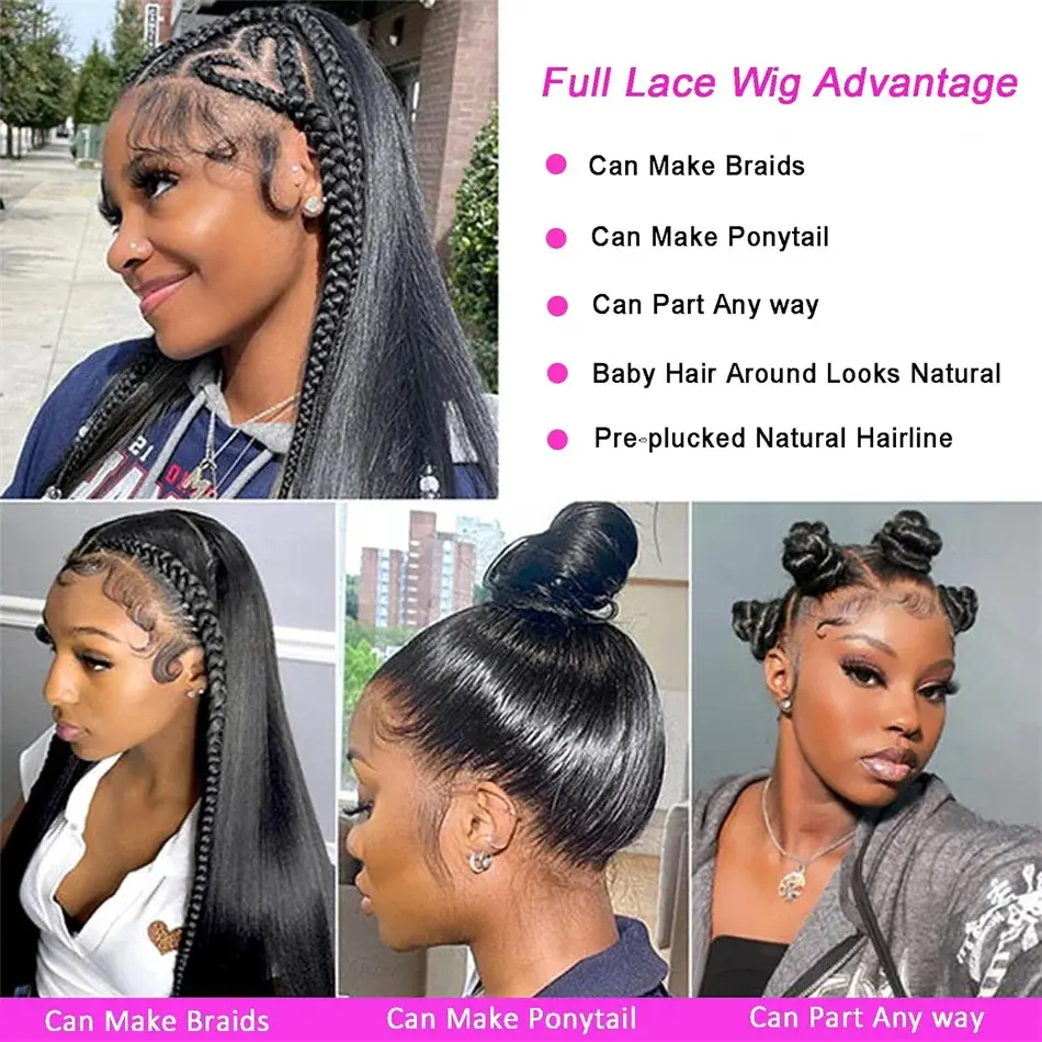 Real Full Lace Wig Straight Human Hair Wigs For Black Women Natural Brazilian HD Transparent Lace Frontal Wig Pre Plucked Remy