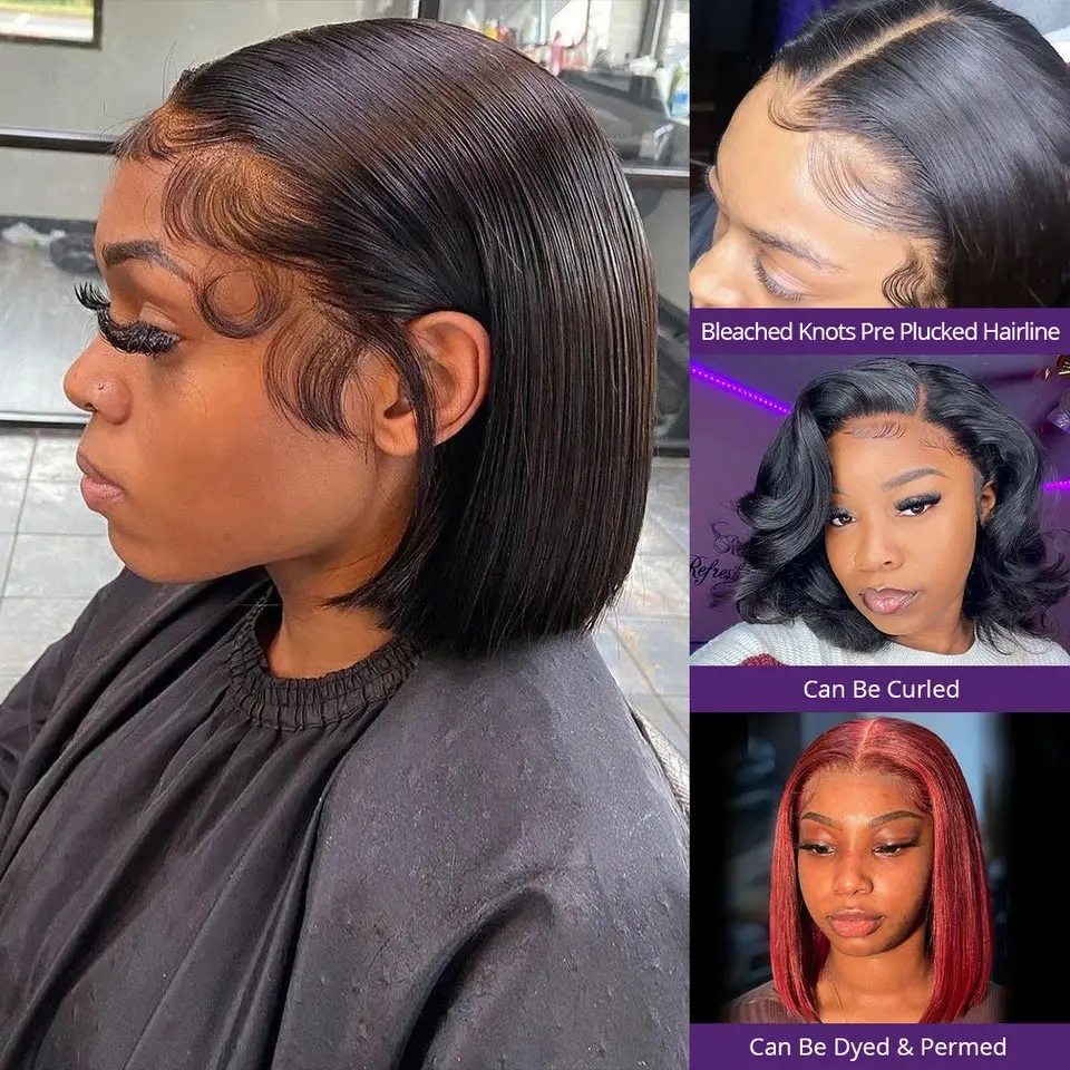 210% Short Bob Wig Bone Straight Vietnamese Double Drawn 13x4 Lace Front Human Hair Wig For Women 4x4 Closure Remy On Sale
