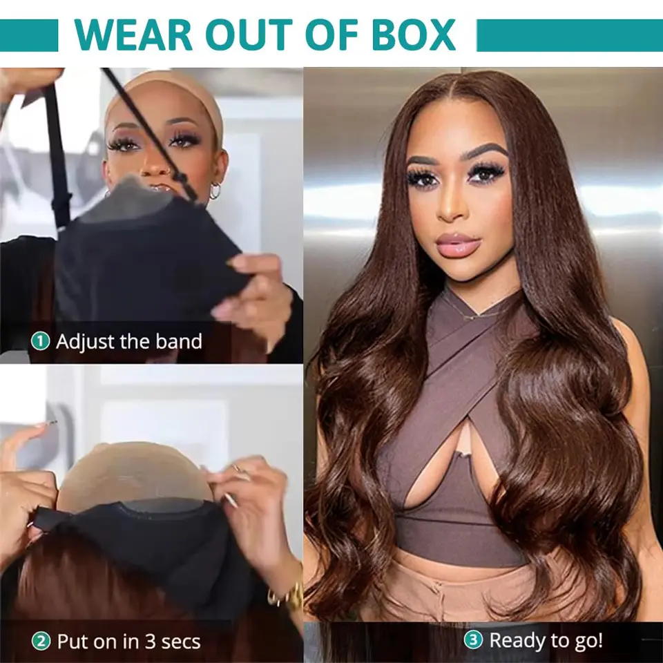 Chocolate Brown Glueless Wigs Human Hair Pre Plucked Pre Cut 5x5 9x6 Wear And Go Glueless Wig Brown Human Hair Wig 250% Remy