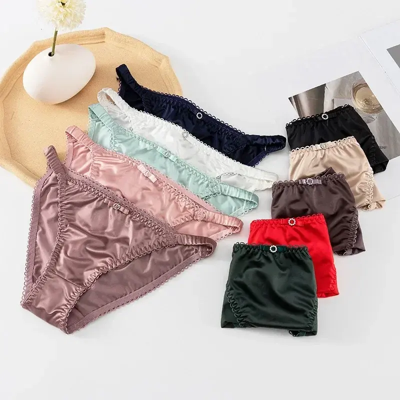 Women's Briefs Soft Satin Strings Women Panties Elastic Low Waist Seamless Breathable Comfortable Women Underpants G-string
