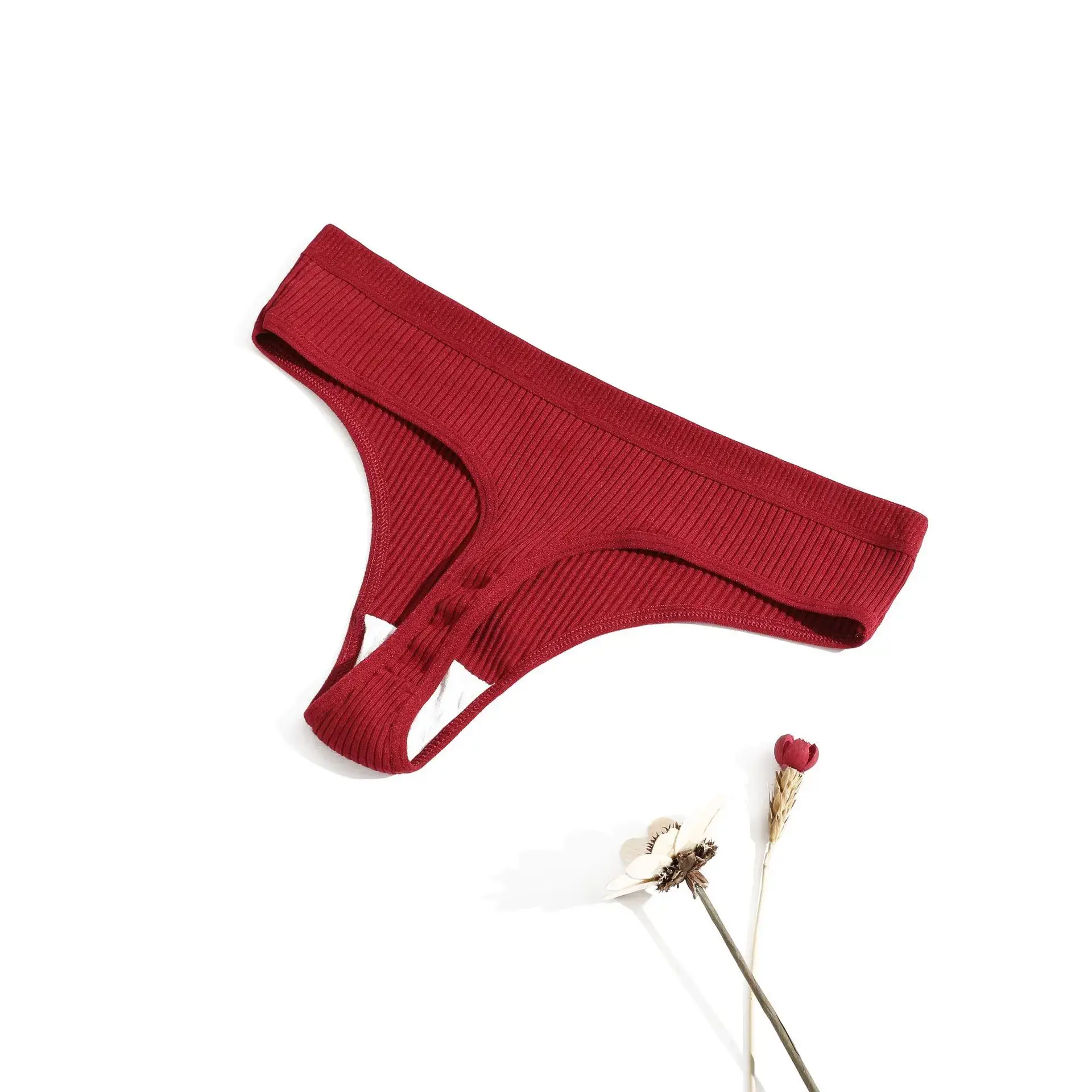 Women's Panties Seamless Ribbed Thongs Low Waist Underpants Comfortable Cotton G-strings Solid Color Underwear Female Lingerie