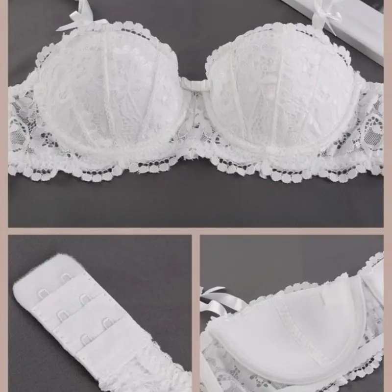 Women Bra French Small Chest Gathering Underwear Half Cup Thin with Steel Ring Brassiere Sexy Lace Solid Breathable Soft Lingeri