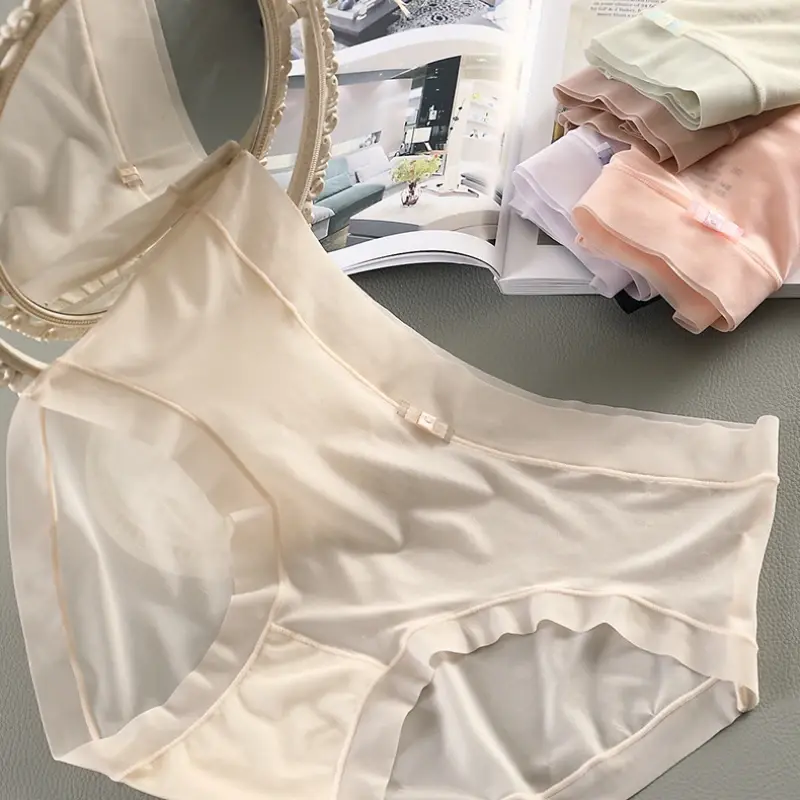 Ice Silk Panties for Women Sexy Transparent Briefs Seamless Breathable Middle Rise Underpants Comfort Soft Underwear Women