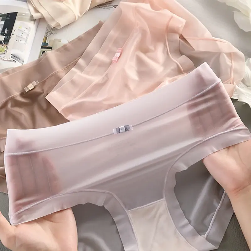 Ice Silk Panties for Women Sexy Transparent Briefs Seamless Breathable Middle Rise Underpants Comfort Soft Underwear Women