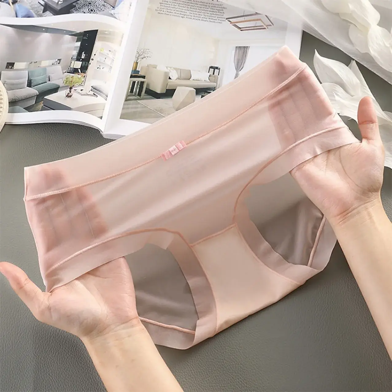 Ice Silk Panties for Women Sexy Transparent Briefs Seamless Breathable Middle Rise Underpants Comfort Soft Underwear Women