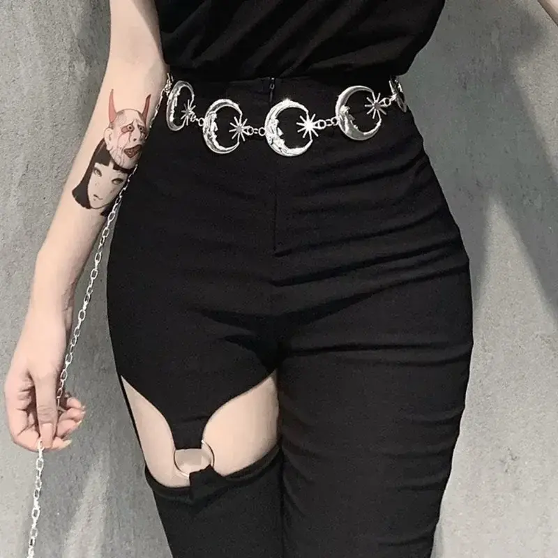 Women Belt  Retro Gold Chain Belt Female Waist Moon Sun Metal Belts For Women Punk Dress Waistband Gothic Jeans Accessory Long