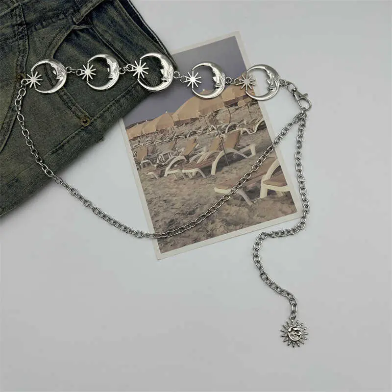 Women Belt  Retro Gold Chain Belt Female Waist Moon Sun Metal Belts For Women Punk Dress Waistband Gothic Jeans Accessory Long