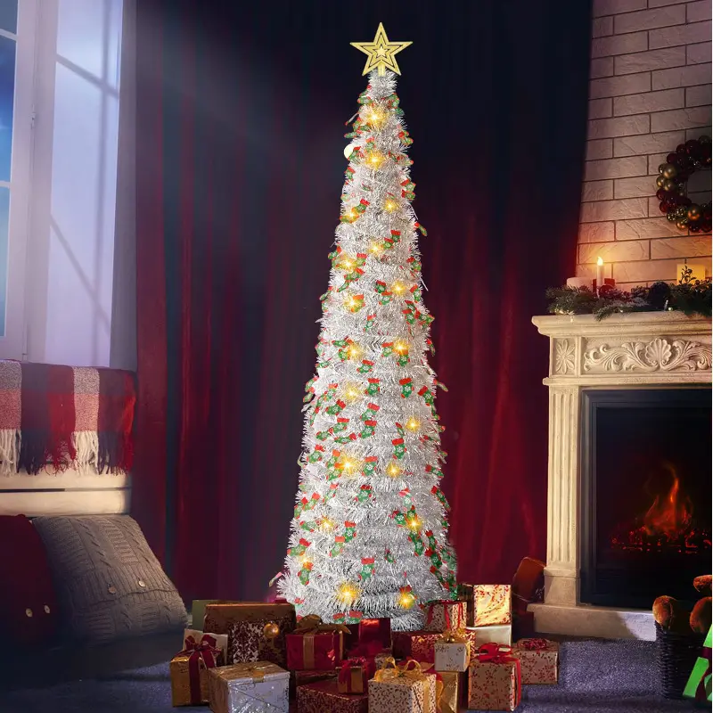 Christmas tree decorations festive romantic silver telescopic folding Christmas tree Christmas stockings retractable party