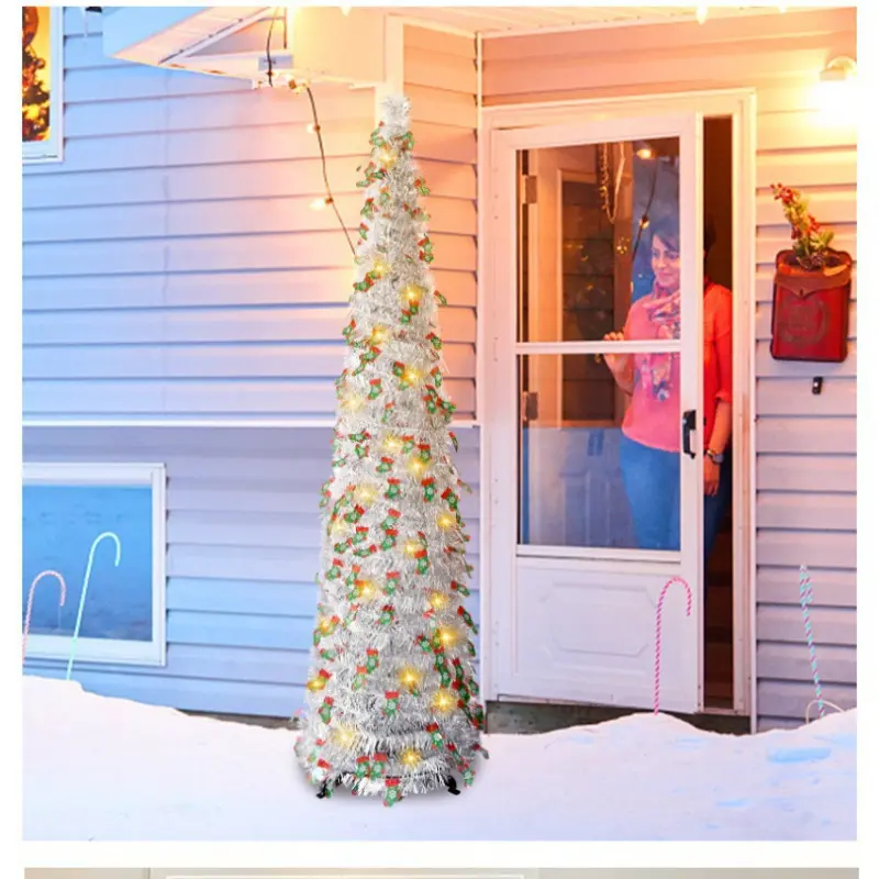 Christmas tree decorations festive romantic silver telescopic folding Christmas tree Christmas stockings retractable party