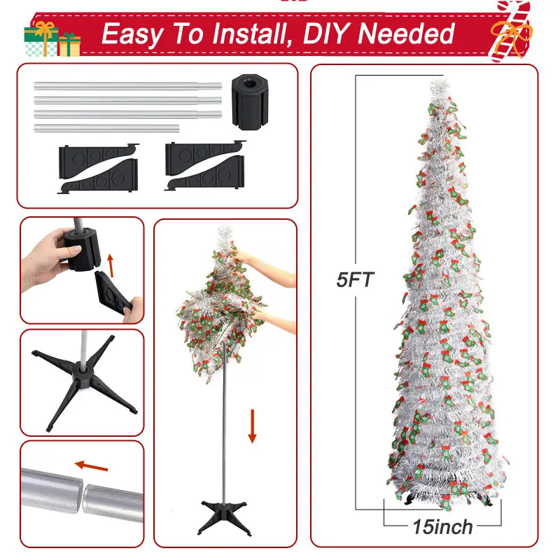 Christmas tree decorations festive romantic silver telescopic folding Christmas tree Christmas stockings retractable party
