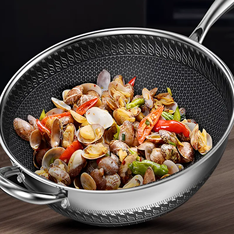 Non-stick Wok 316 Tri-Ply Stainless Steel Frying Pan Double-sided Honeycomb Non-stick Frying Pan  Gas Stove General Saucepan