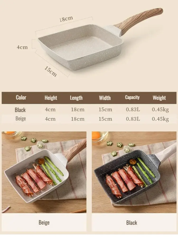 Medical Stone Frying Pan Breakfast Base Pan Japanese Steak Frying Pan Square Egg Roll NonStick Fry Egg Pan Use for Gas Cooker
