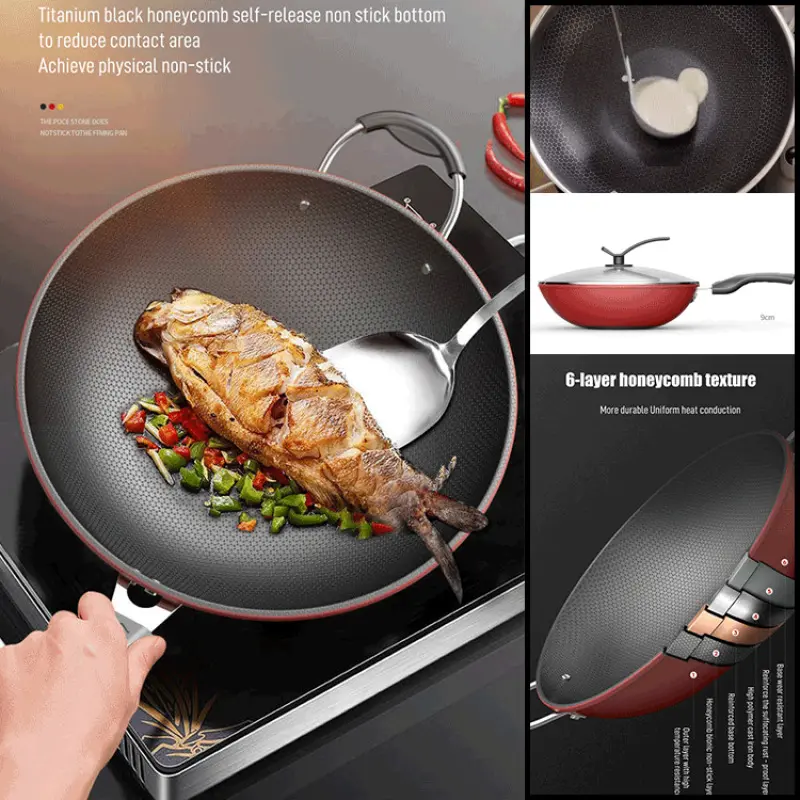 Household Honeycomb NonStick Wok Full Size StirFry Pan Frying Pan NonStick Stir Fry Pan