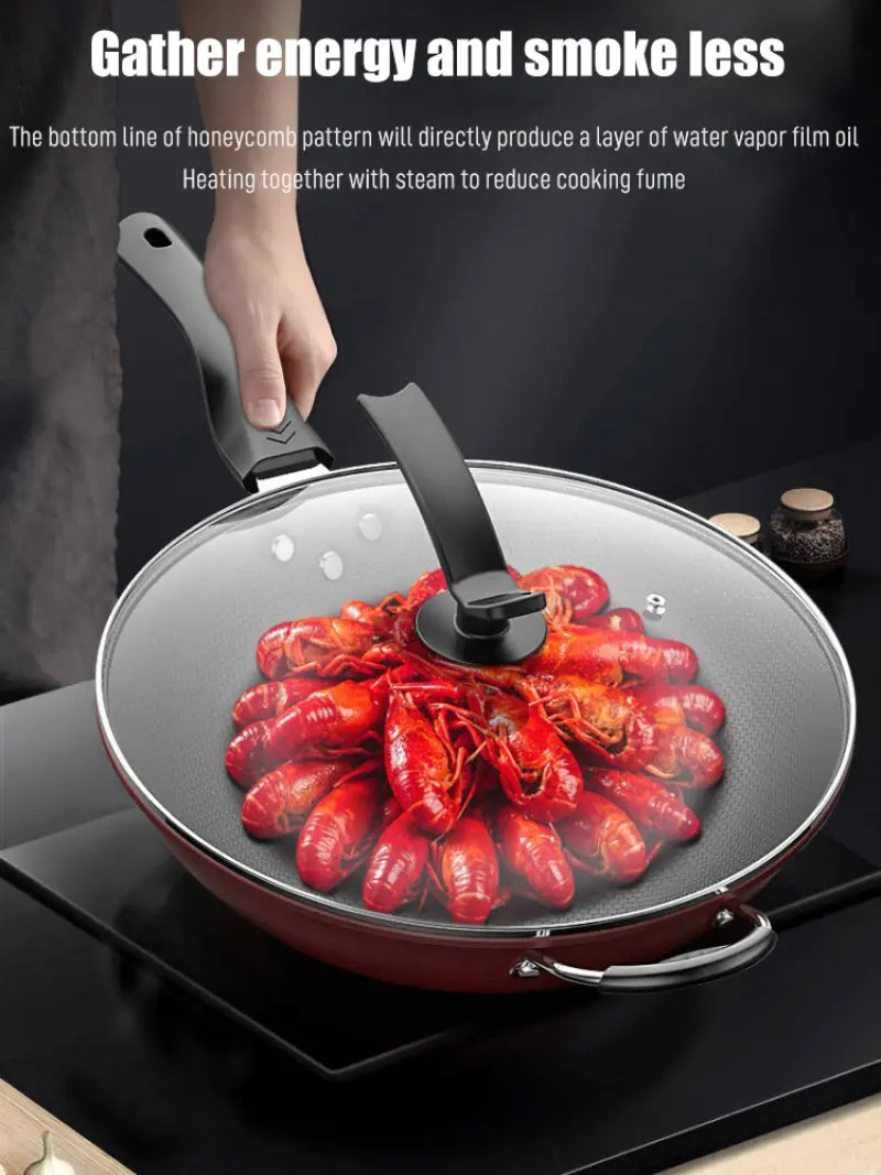 Household Honeycomb NonStick Wok Full Size StirFry Pan Frying Pan NonStick Stir Fry Pan
