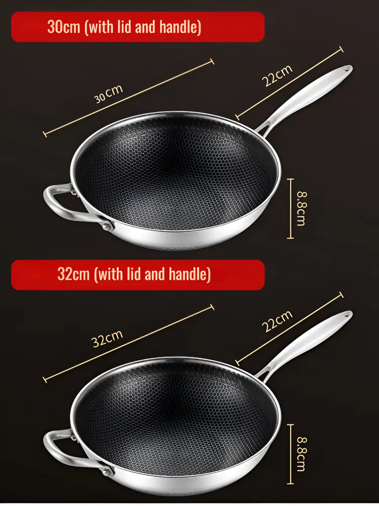 Non-stick Wok 316 Tri-Ply Stainless Steel Frying Pan Double-sided Honeycomb Non-stick Frying Pan  Gas Stove General Saucepan