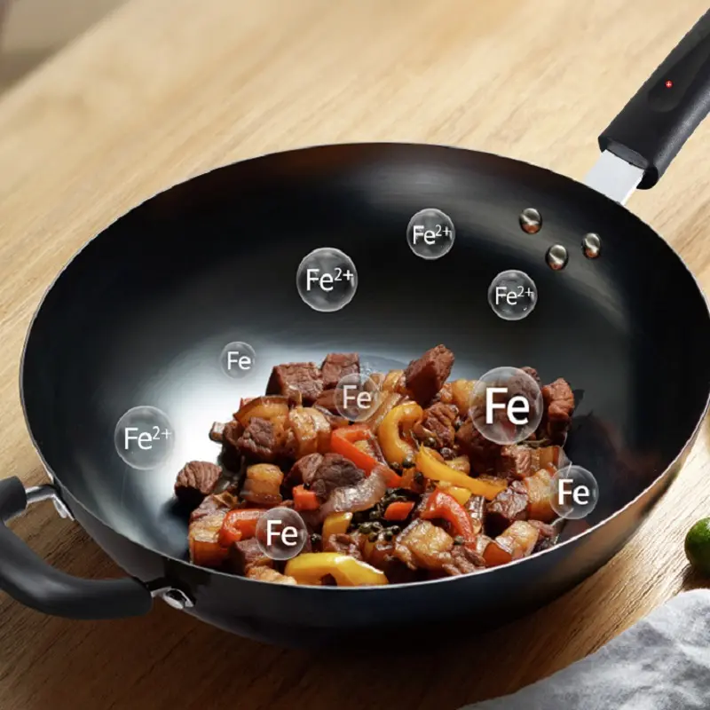 Non Stick Pan With Lid Uncoated Wok Handmade Iron Pot Smoke Less Universal Gas Induction Cooker Cooking Cookware