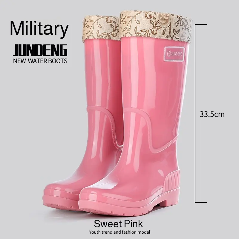 Tall Waterproof Pvc Rubber Water Shoes Padded Warm Fashion Women's Rain Boots
