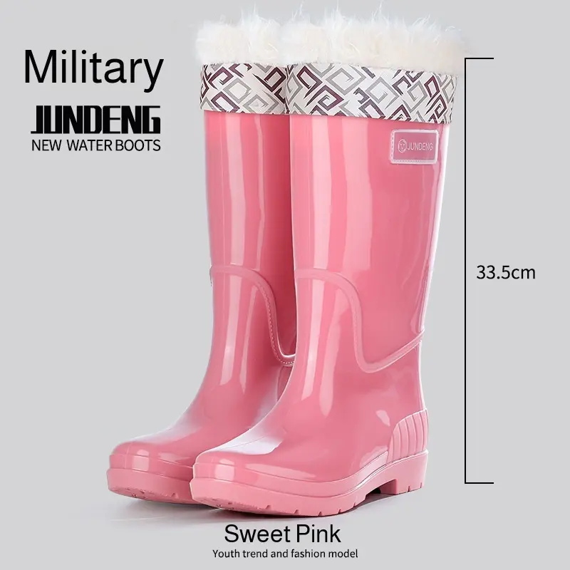 Tall Waterproof Pvc Rubber Water Shoes Padded Warm Fashion Women's Rain Boots