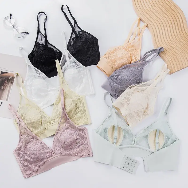 Lace Bras for Women Push Up Bra Deep V Underwear Wireless Brassiere A B Cup Beauty Back Bralette 3/4 Cup Sexy Thin Lingerie