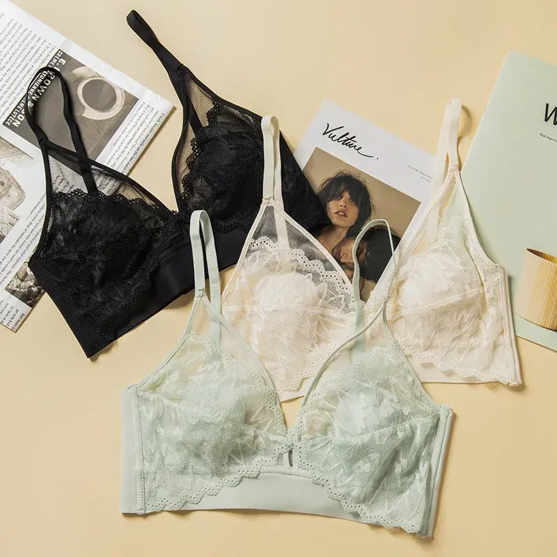 Lace Bras for Women Push Up Bra Deep V Underwear Wireless Brassiere A B Cup Beauty Back Bralette 3/4 Cup Sexy Thin Lingerie