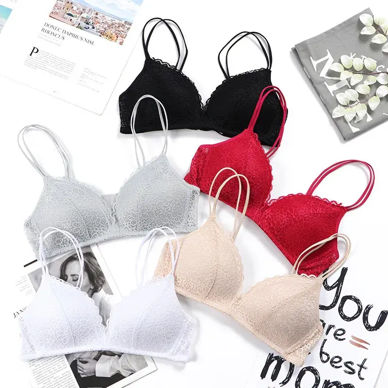 Wirefree Bra Women Push Up Sexy Underwear Thin Breathable Girls Bras Hollow Out Lace Brassiere Sleep Bra
