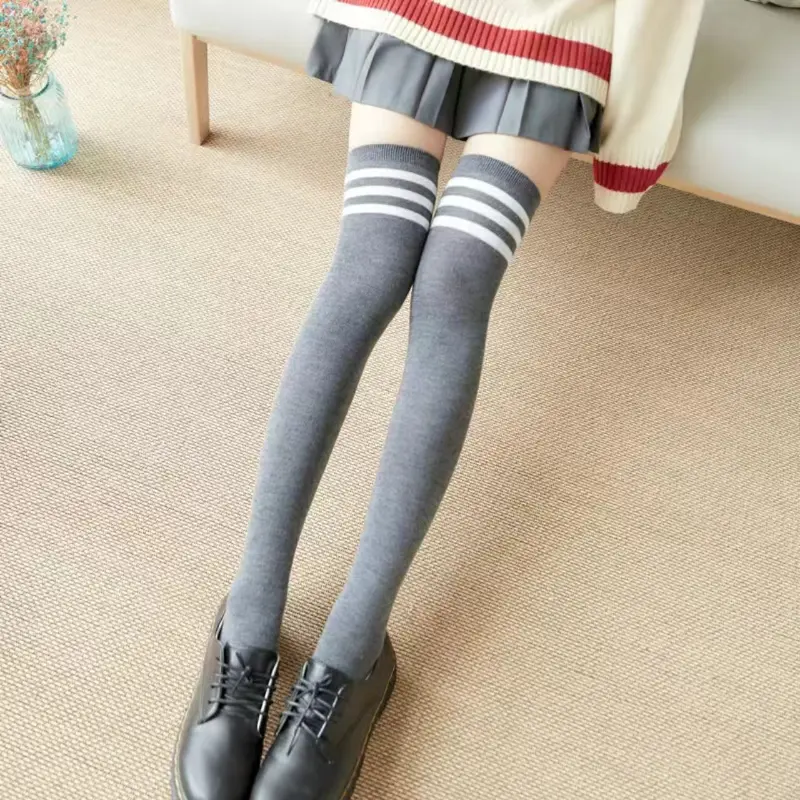Womens Stockings Solid Knee Striped Women Sexy Long Stockings Female Over Knee Socks Nylon Women's Leg Warmers High Stocking