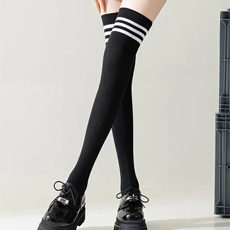 Womens Stockings Solid Knee Striped Women Sexy Long Stockings Female Over Knee Socks Nylon Women's Leg Warmers High Stocking