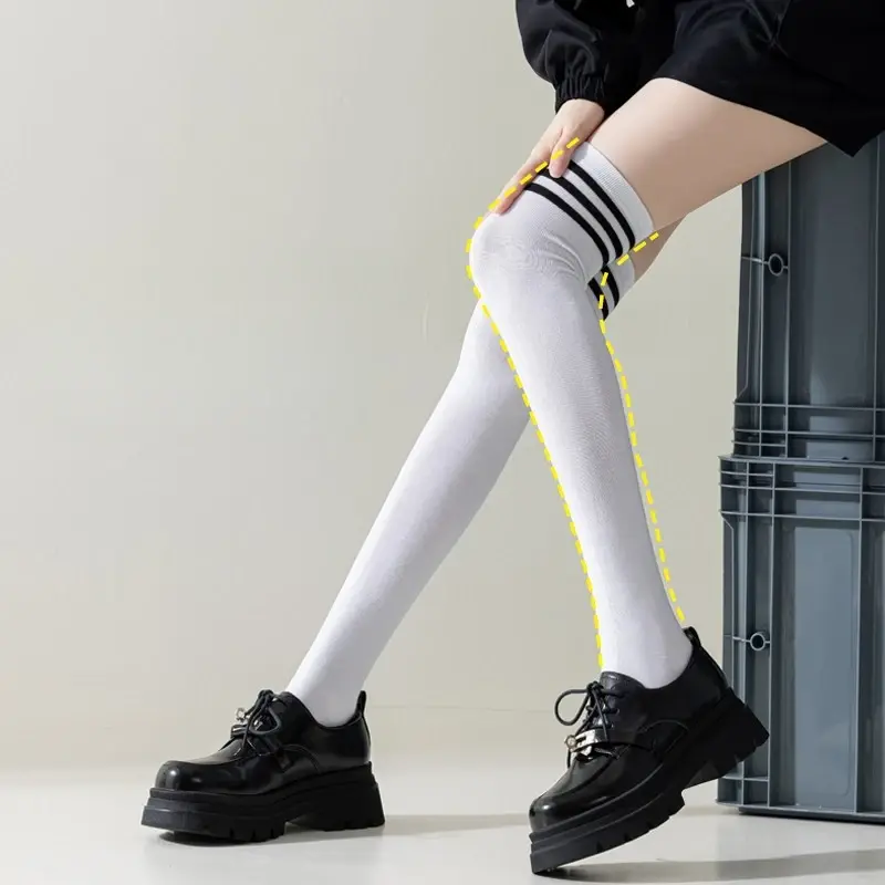 Womens Stockings Solid Knee Striped Women Sexy Long Stockings Female Over Knee Socks Nylon Women's Leg Warmers High Stocking