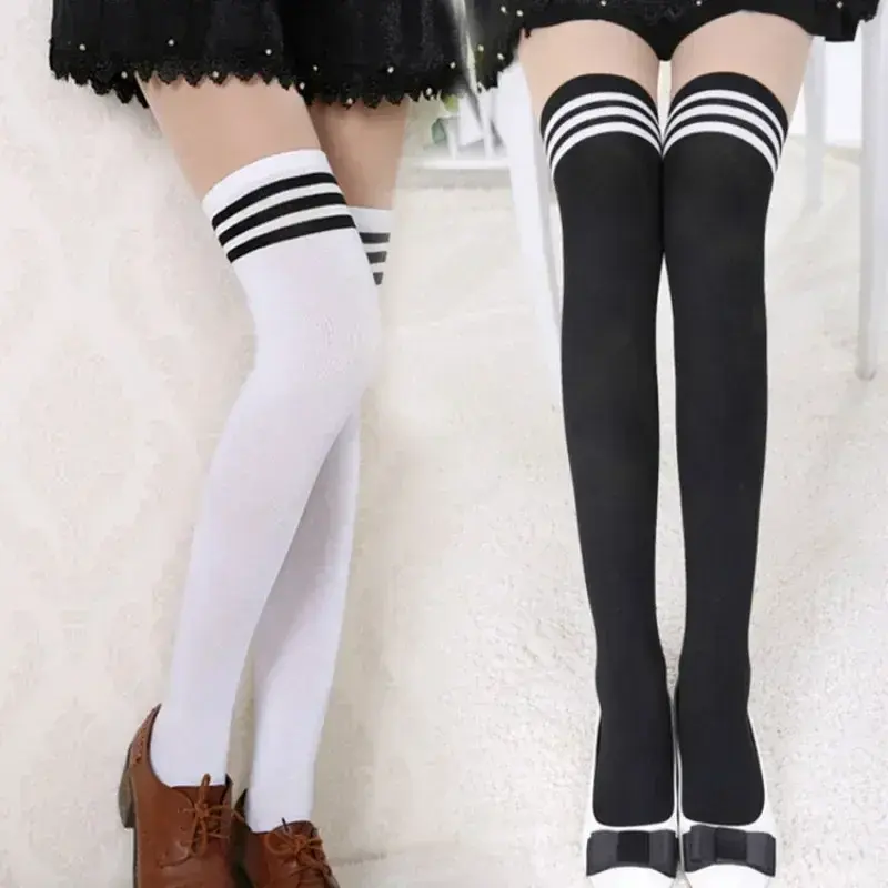 Sexy Medias Black White Striped Long Socks School Girl Over Knee Thigh High Over The Knee Stockings Ladies Girls Warm Knee Socks
