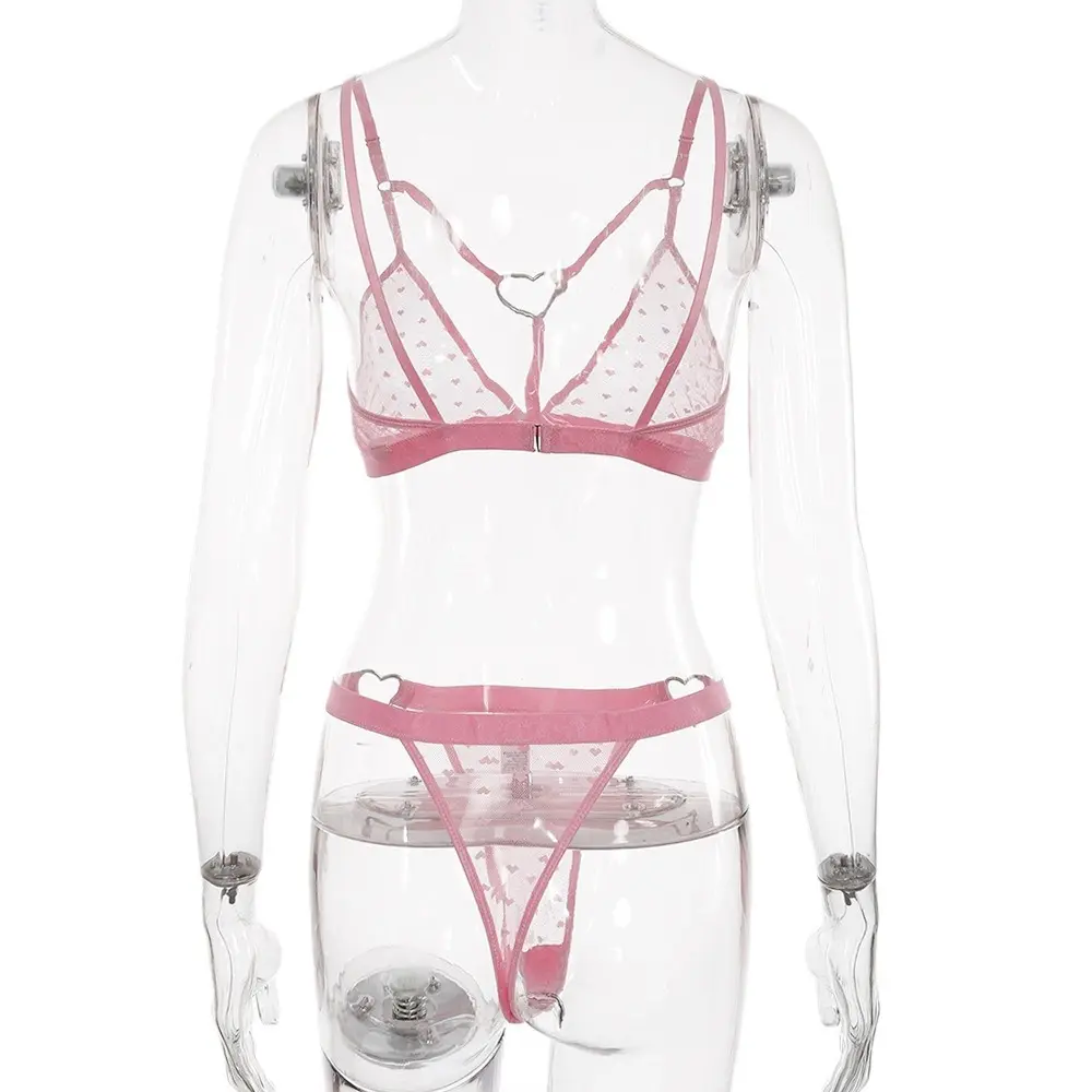 Sexy Pink Lingerie For Women Underwear Lace Bra and Party Sets Female Transparent Lingeries Bra Set Heart Shape Lingerie