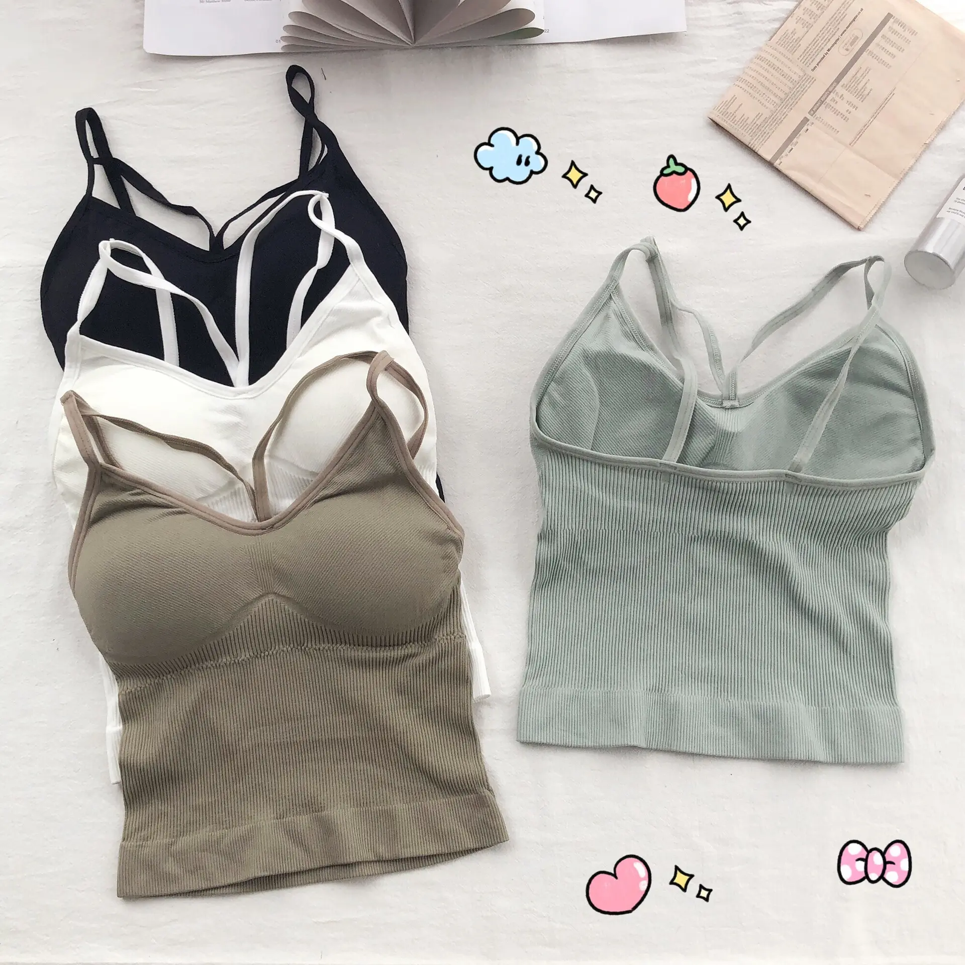 Women Cotton Lingerie Push Up Bra Sexy V Neck Tube Top Fashion Solid Color Underwear Female Soft Brassreie with Chest Pad