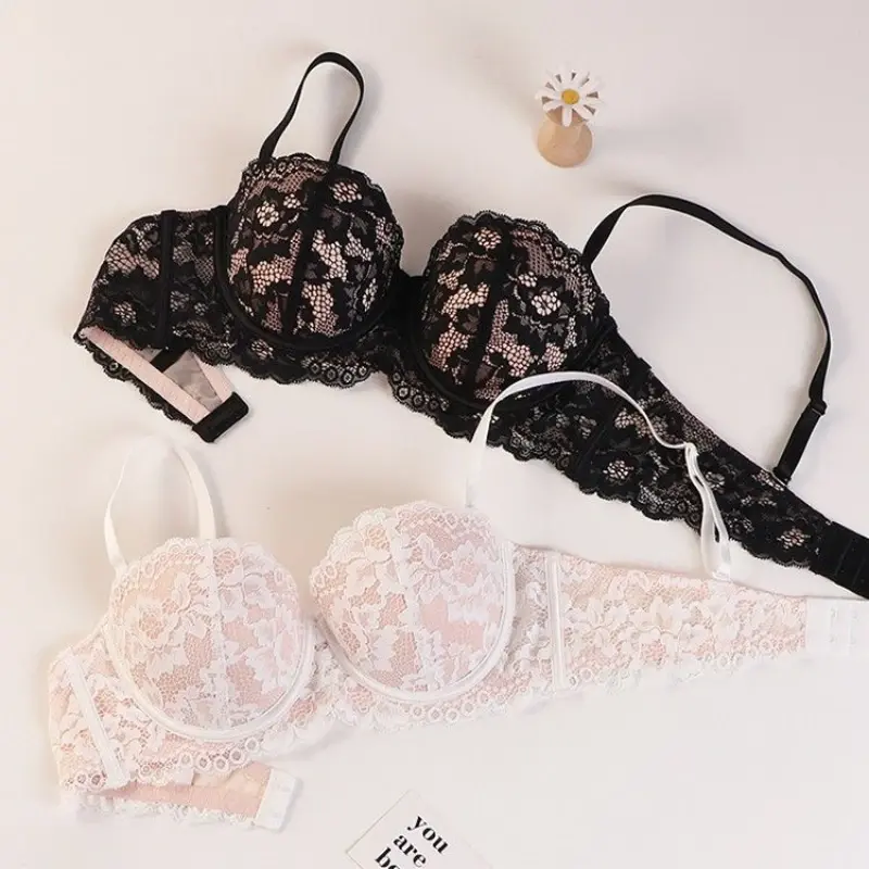 Women New Half Cup Push Up Soft Lace Bra with Removable Straps Underwear Sexy Beautiful Lingerie Girls Bra White Black