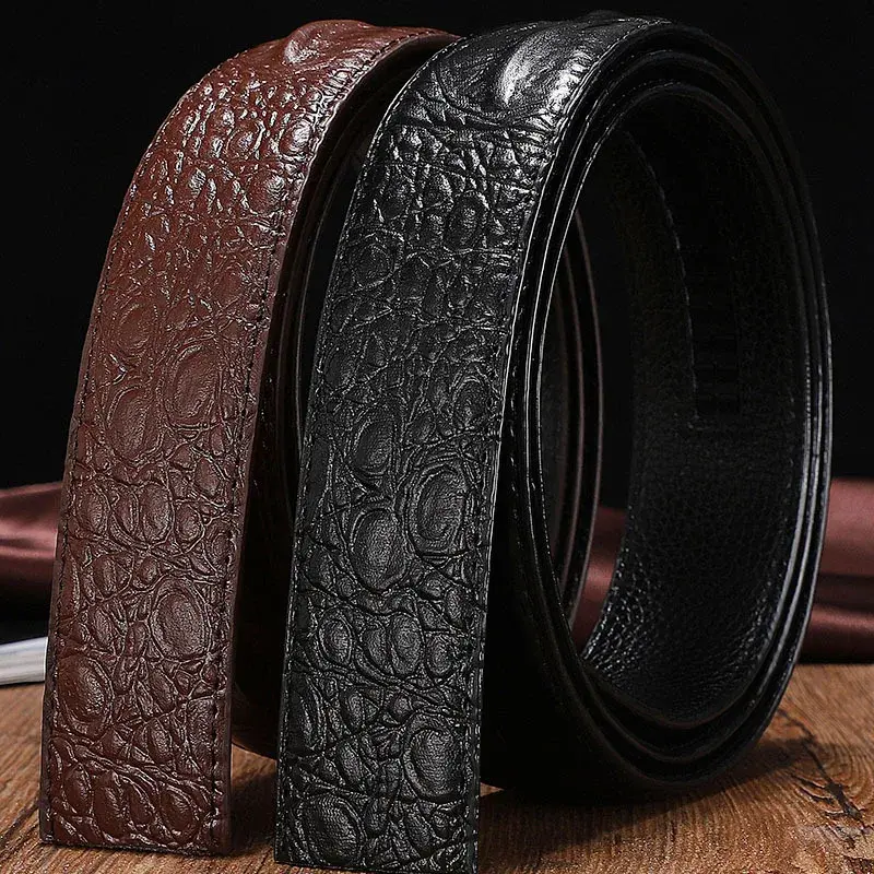 Men's crocodile grain automatic buckle belts No Buckle Belt Brand Belt Men High Quality Male Genuine Strap Jeans Belt 3.5cm wide