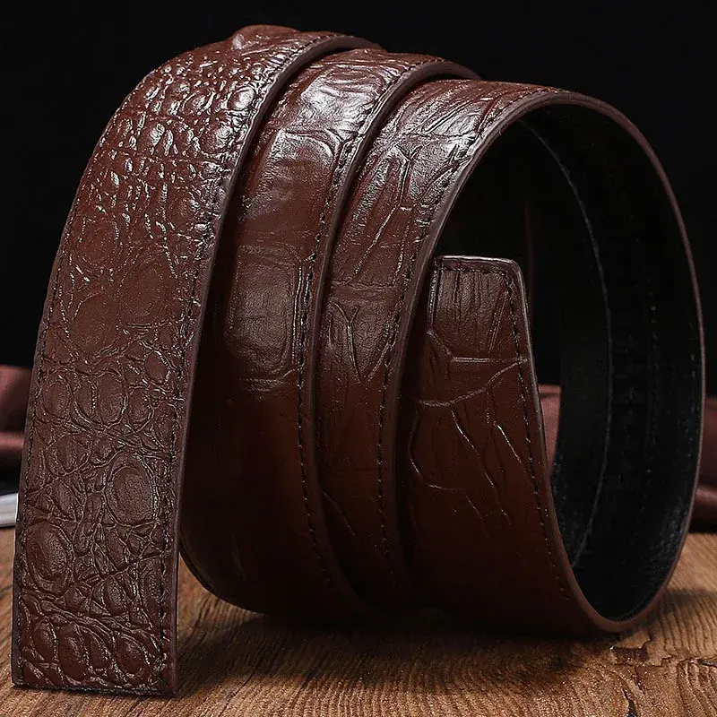 Men's crocodile grain automatic buckle belts No Buckle Belt Brand Belt Men High Quality Male Genuine Strap Jeans Belt 3.5cm wide