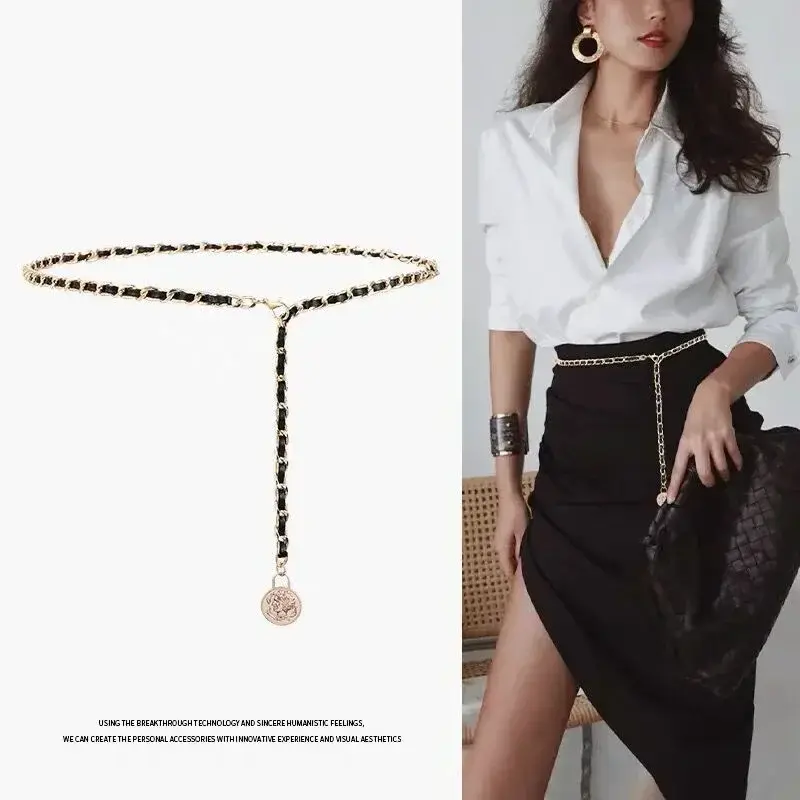 Women Belt  Ladies' Thin Waistband Dress Skirt Chain Belt Luxury Dinner Party Metal Woman Chain Gold Silver Waist Chain Jeans