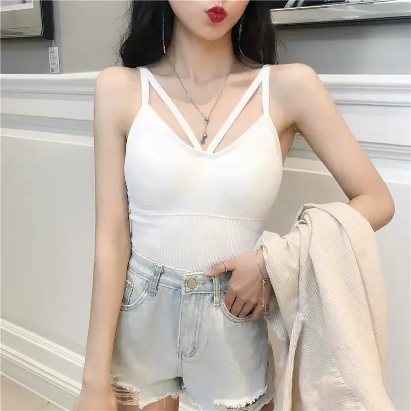 Women's Camisoles Sexy V Neck Tube Top Fashion Wireless Push Up with Chest Padded Tank Top Solid Thread Back Beauty Camisoles